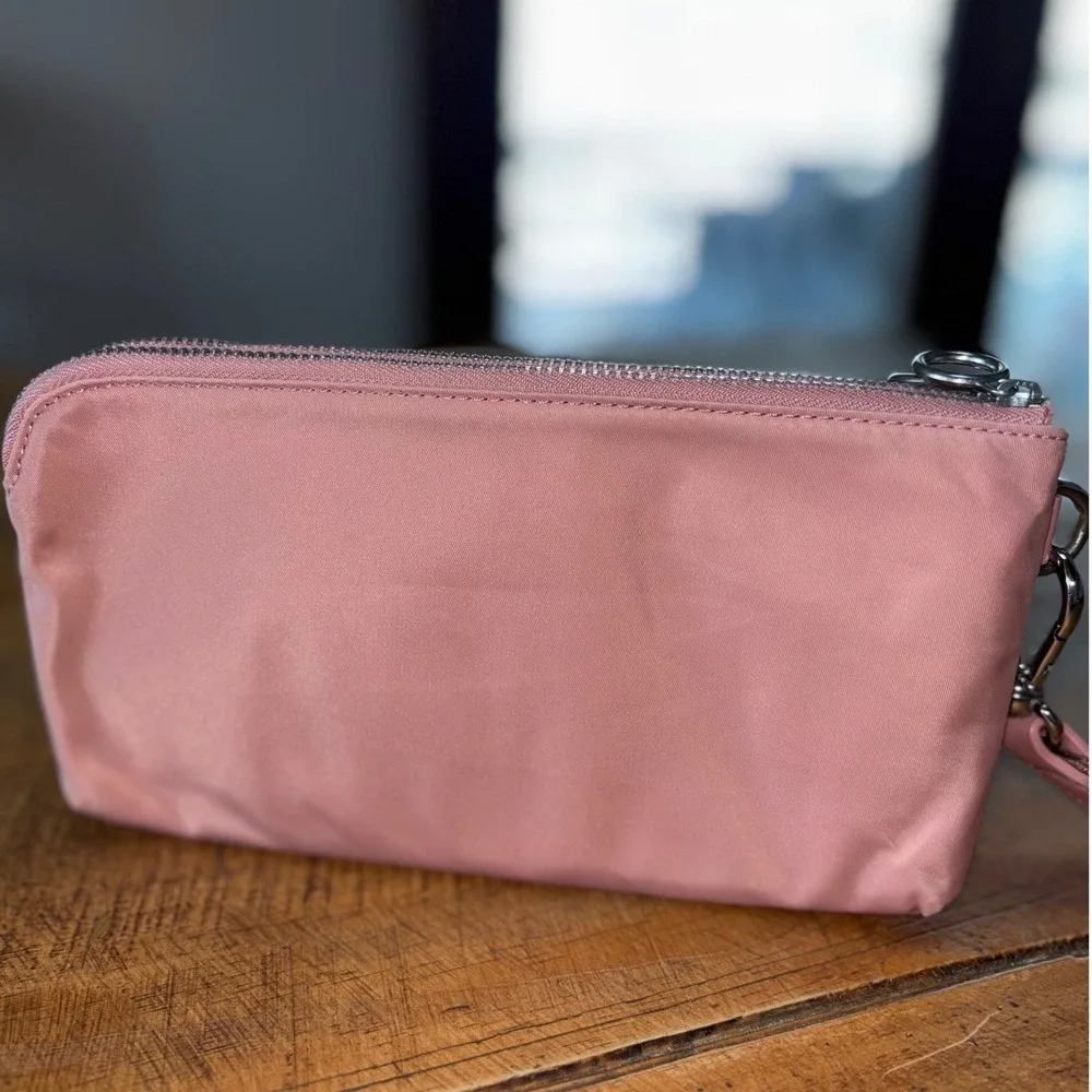 Lululemon‎ Now and Always Pink Wristlet Double Zipper Pockets Removable Strap